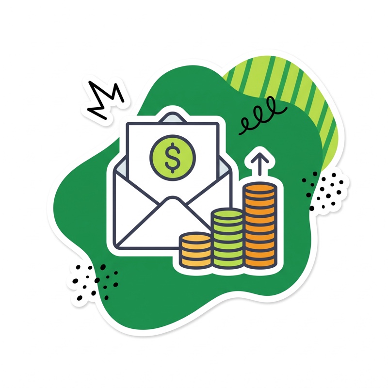 A job offer letter beside rising stacks of coins