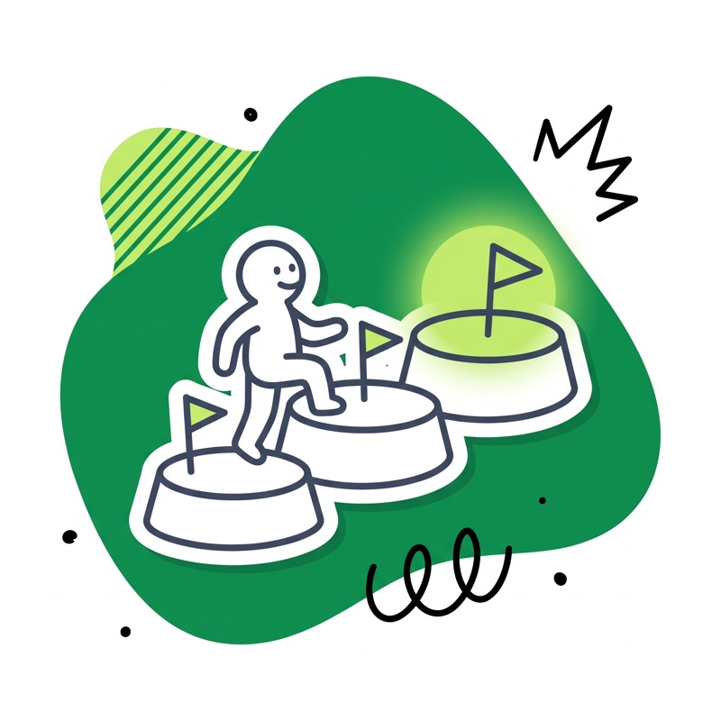 A figure climbing ascending checkpoint platforms at their own pace