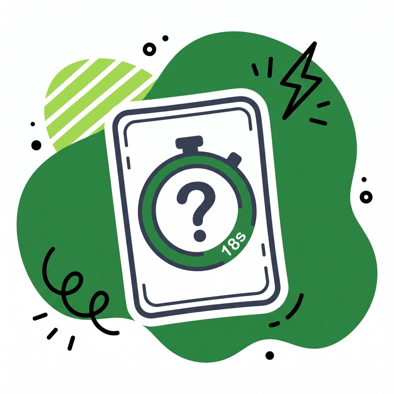 A stopwatch ring labeled 18 seconds around a question card